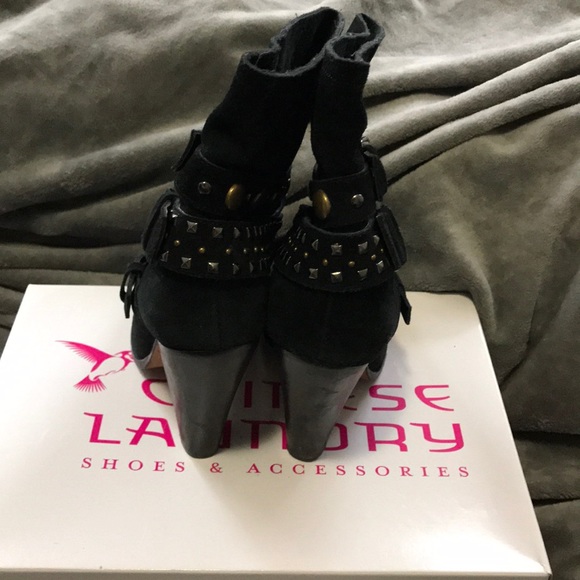 Black Suede Studded Buckled Booties - Picture 3 of 4